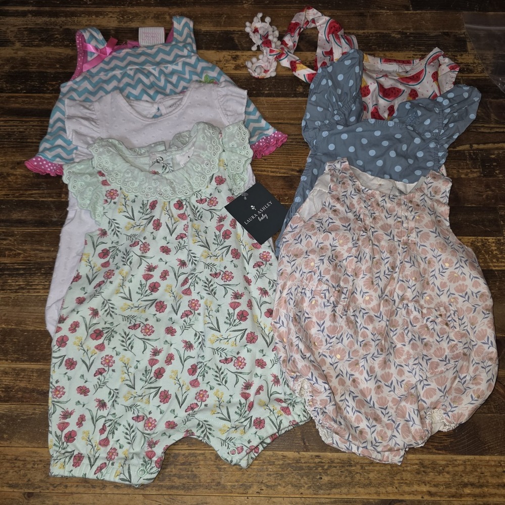 Baby Girl Size 6-9 Mo Lot Of 6 Rompers Jumpers Bubbles Soft Comfy Bundle